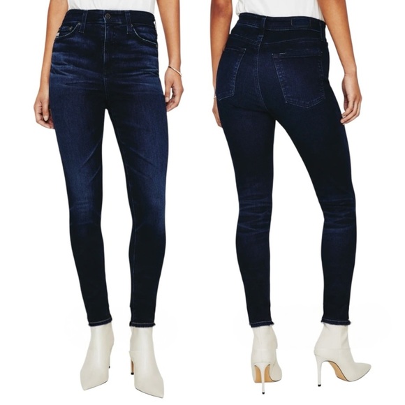 AG The Mila Ankle Sz 27 Super High Rise Skinny Frayed Crop Hem Dark Indigo Wash - Picture 1 of 16